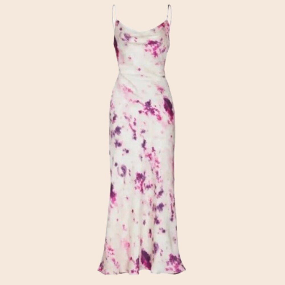 Bardot Cream & Purple Cowl Neck Satin Midi Slip Dress Size 8